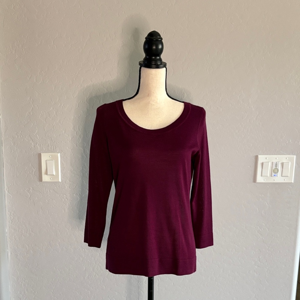 LOFT Plum Scoop Neck Long Sleeve Top